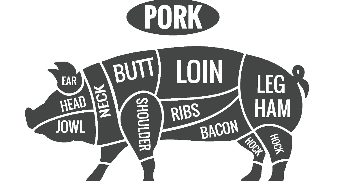 picture of pig showing different cuts of meat