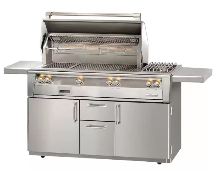 Alfresco ALXE 56-Inch Gas Grill and Side Burner on Refrigerated Base