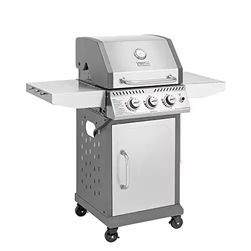 Royal Gourmet GG3001S Stainless Steel 3-Burner Propane, 25,500 BTU Cabinet Style Gas Side Tables, Outdoor Cooking Grill for Patio Garden Barbecue, Silver