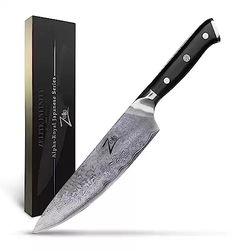 Zelite Infinity Chef Knife - 8-Inch, Damascus Japanese AUS-10 Steel