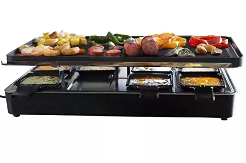 Milliard Raclette Grill for Eight People, Includes Granite Cooking Stone, Reversible Non-Stick Grilling Surface, and 8 Paddles - Great for a Family Get Together or Party