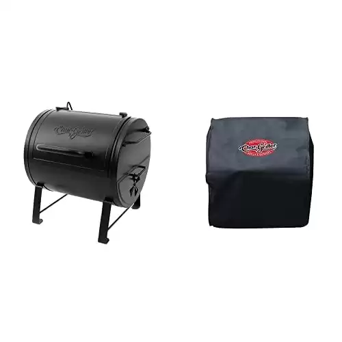 Char-Griller E82424 Smoker Side Fire Box Portable Charcoal Grill + Grill Cover Bundle