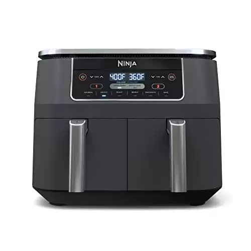 Ninja DZ201 Foodi 8 Quart 6-in-1 DualZone 2-Basket Air Fryer with 2 Independent Frying Baskets, Match Cook & Smart Finish to Roast, Broil, Dehydrate & More for Quick, Easy Meals, Grey